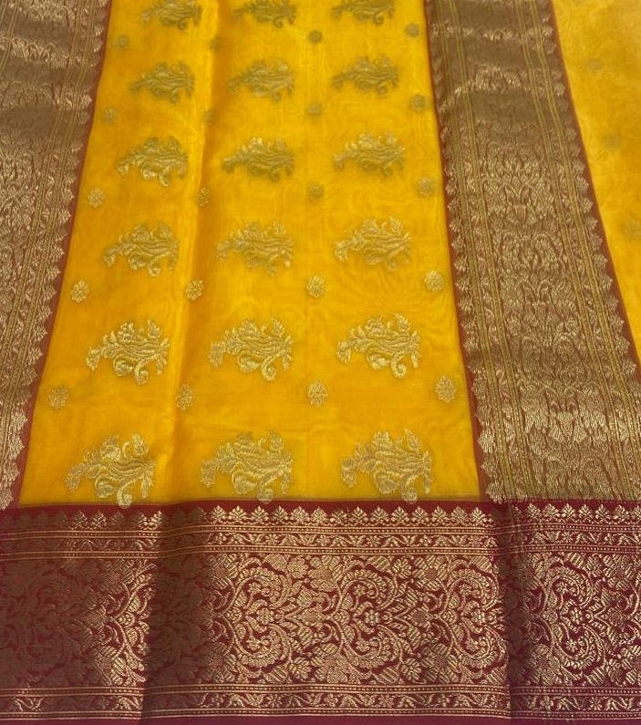Turmeric Yellow Chanderi Handloom Katan Silk Saree