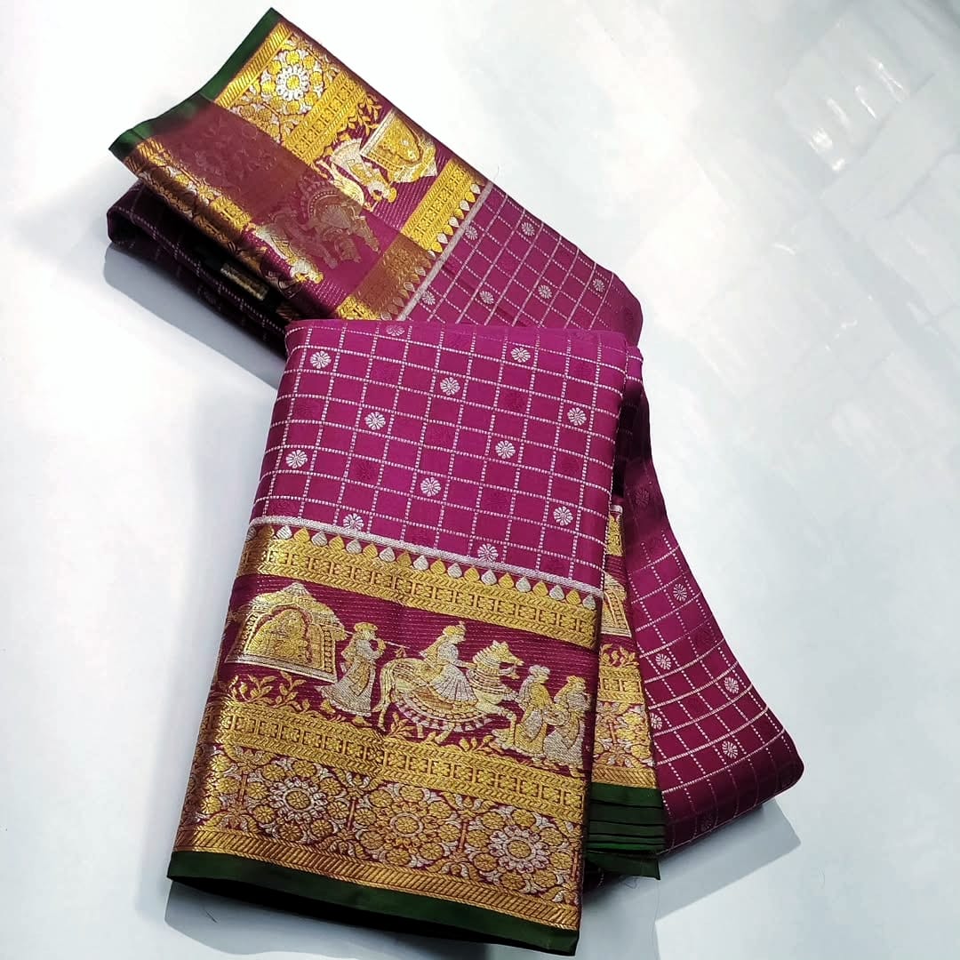 Magenta Kanchipuram Handloom Kalyana Pallakku Brocade Silk Saree