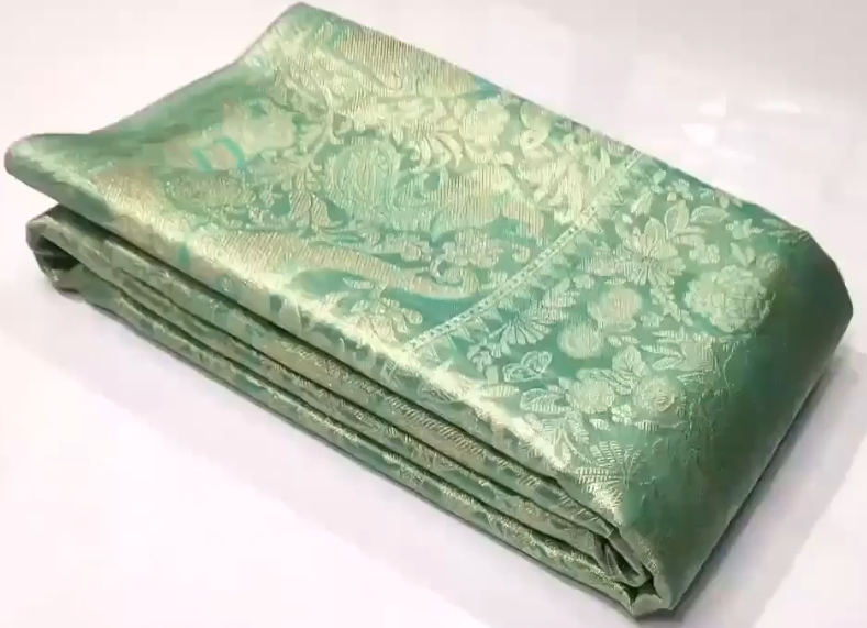 Pastel Green Kanchipuram Handloom Tissue Brocade Silk Saree