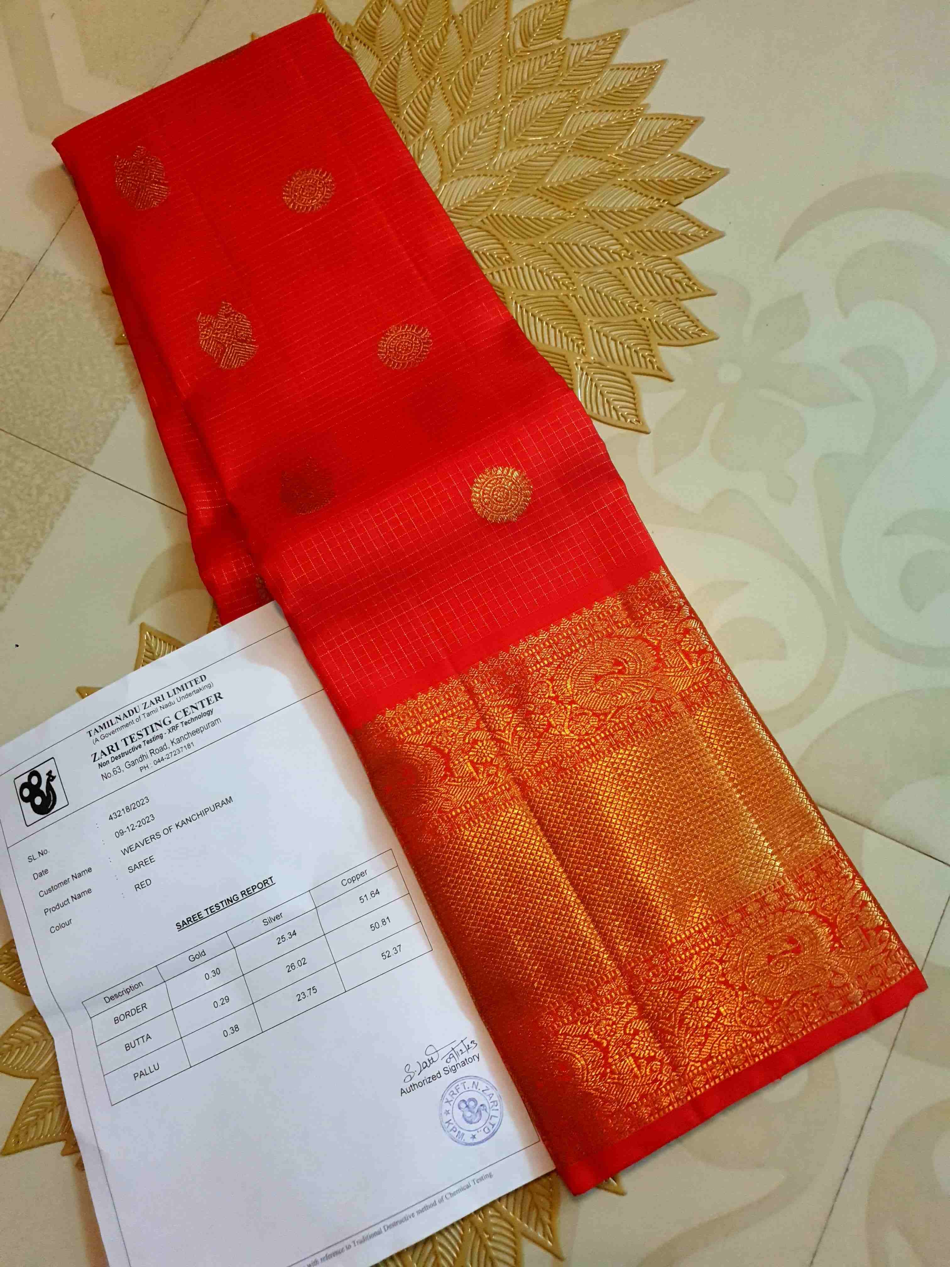 Red Kanchipuram Handloom 4G Pure Gold Pattu Silk Saree