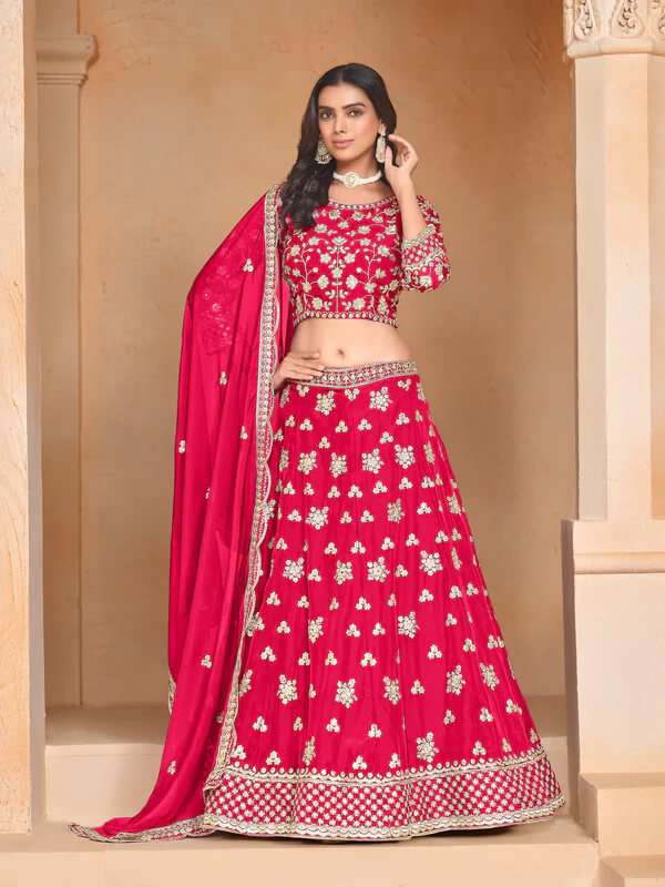 Red Organza Lehenga Choli with Thread & Sequins Work