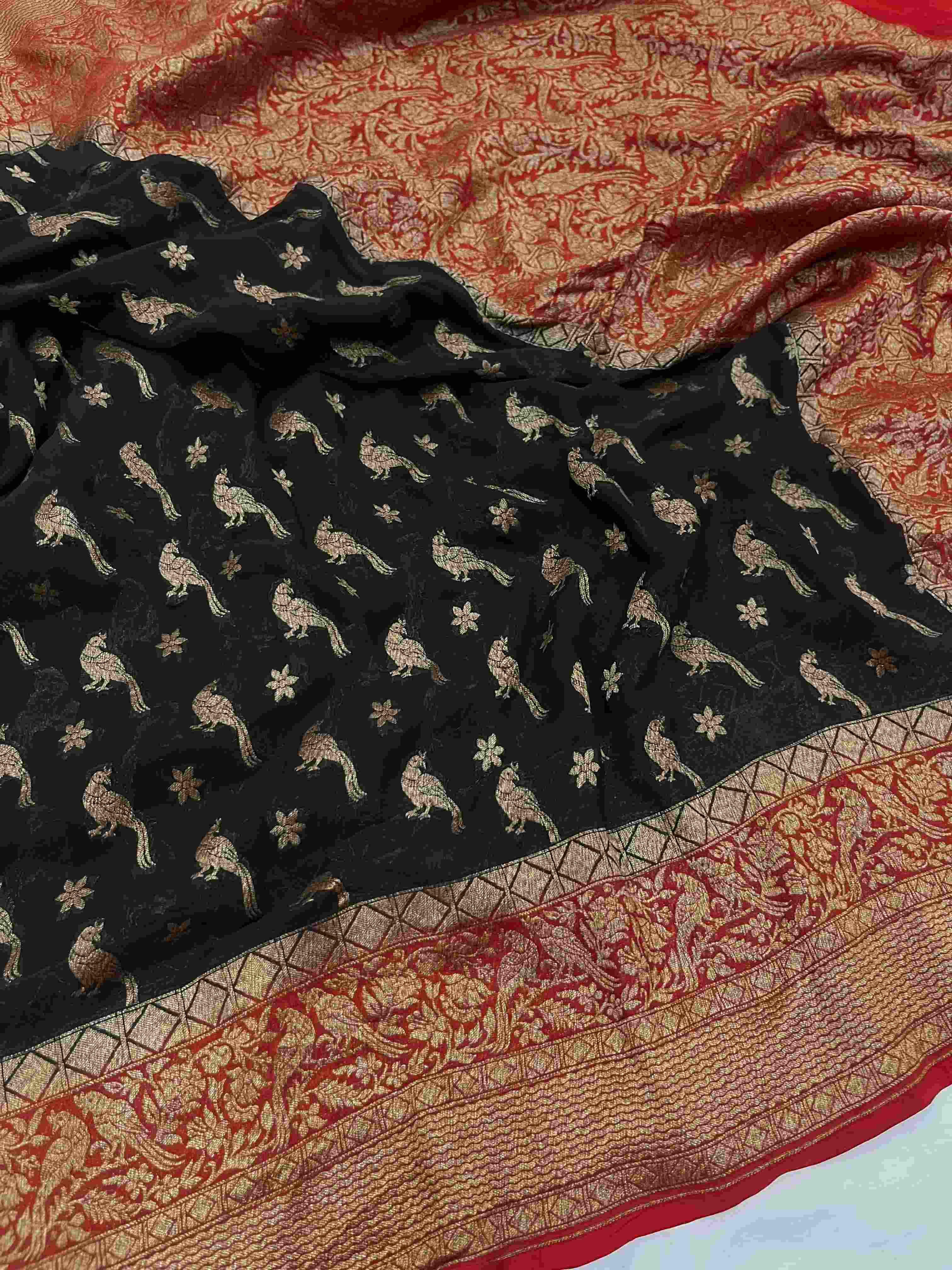 Black Banarasi Handloom Antique Zari Georgette Silk Saree