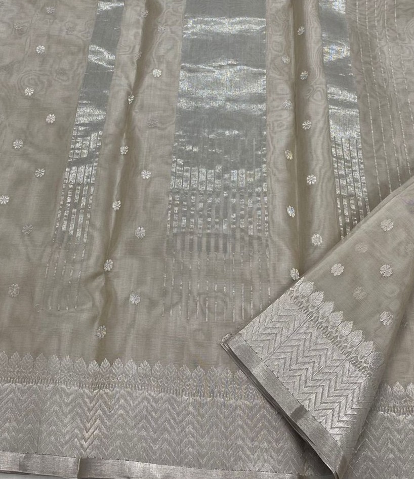 Pastel Brown Chanderi Handloom Katan Silk Saree