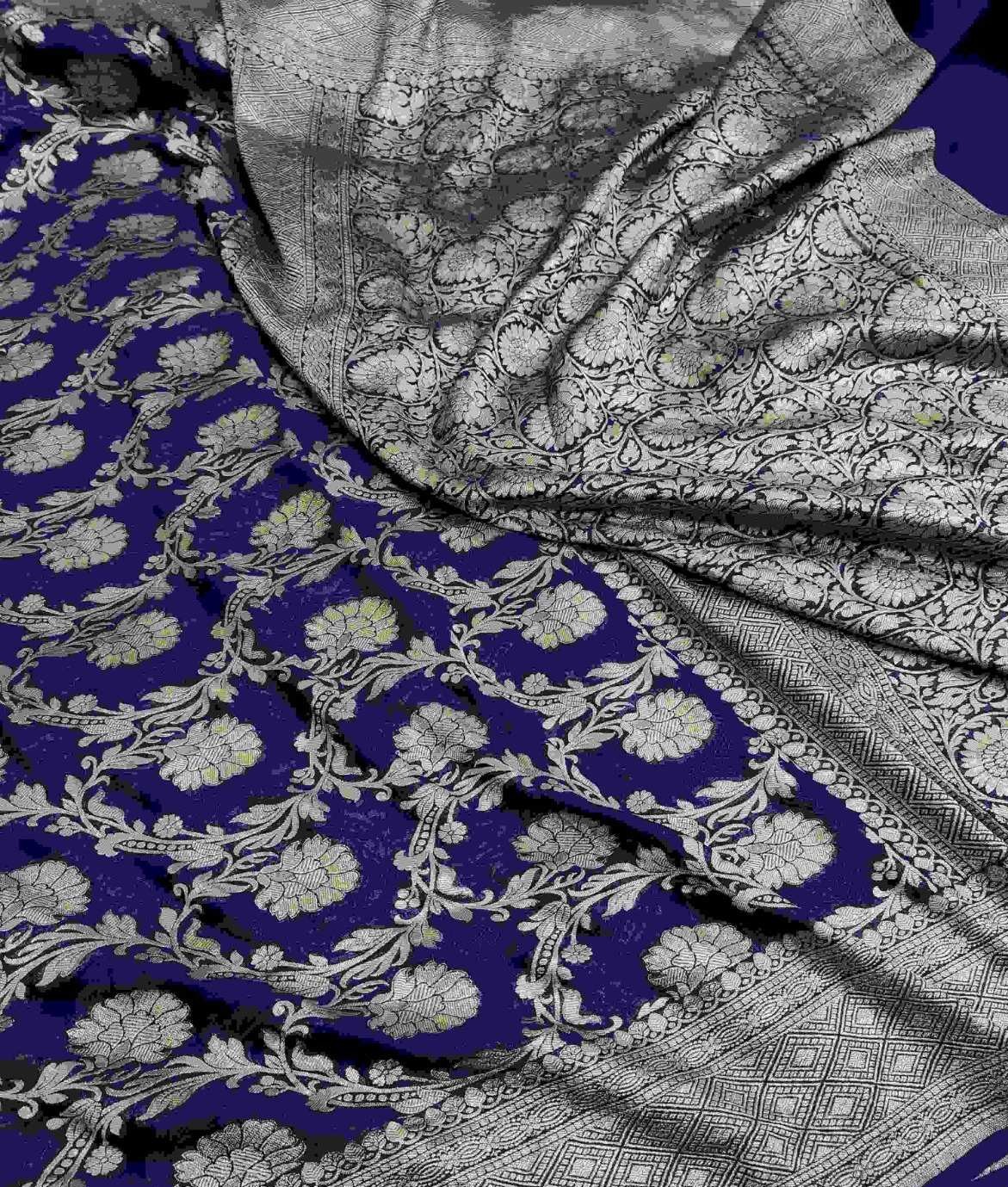 Royal Blue Banarasi Handloom Water Zari Georgette Silk Saree