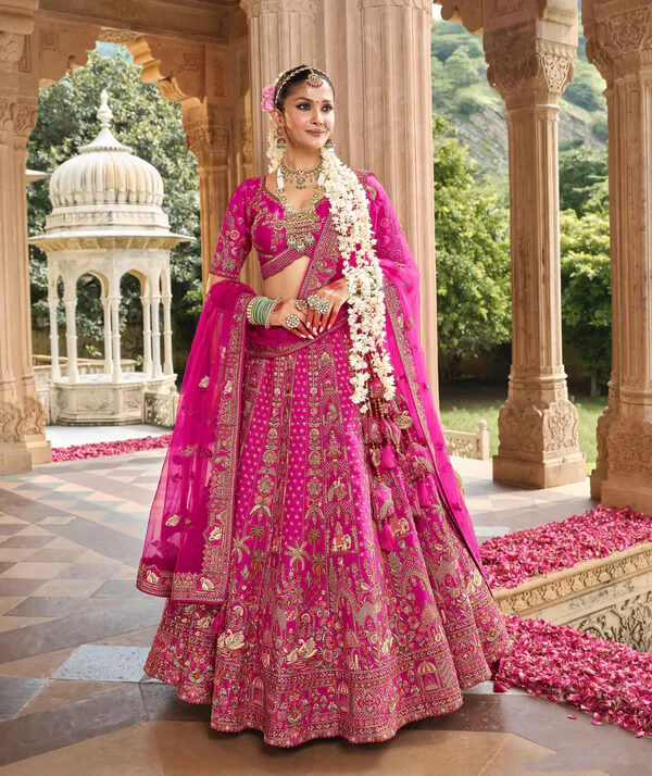 Elegant Hot Pink Lehenga for Brides with Two Dupattas