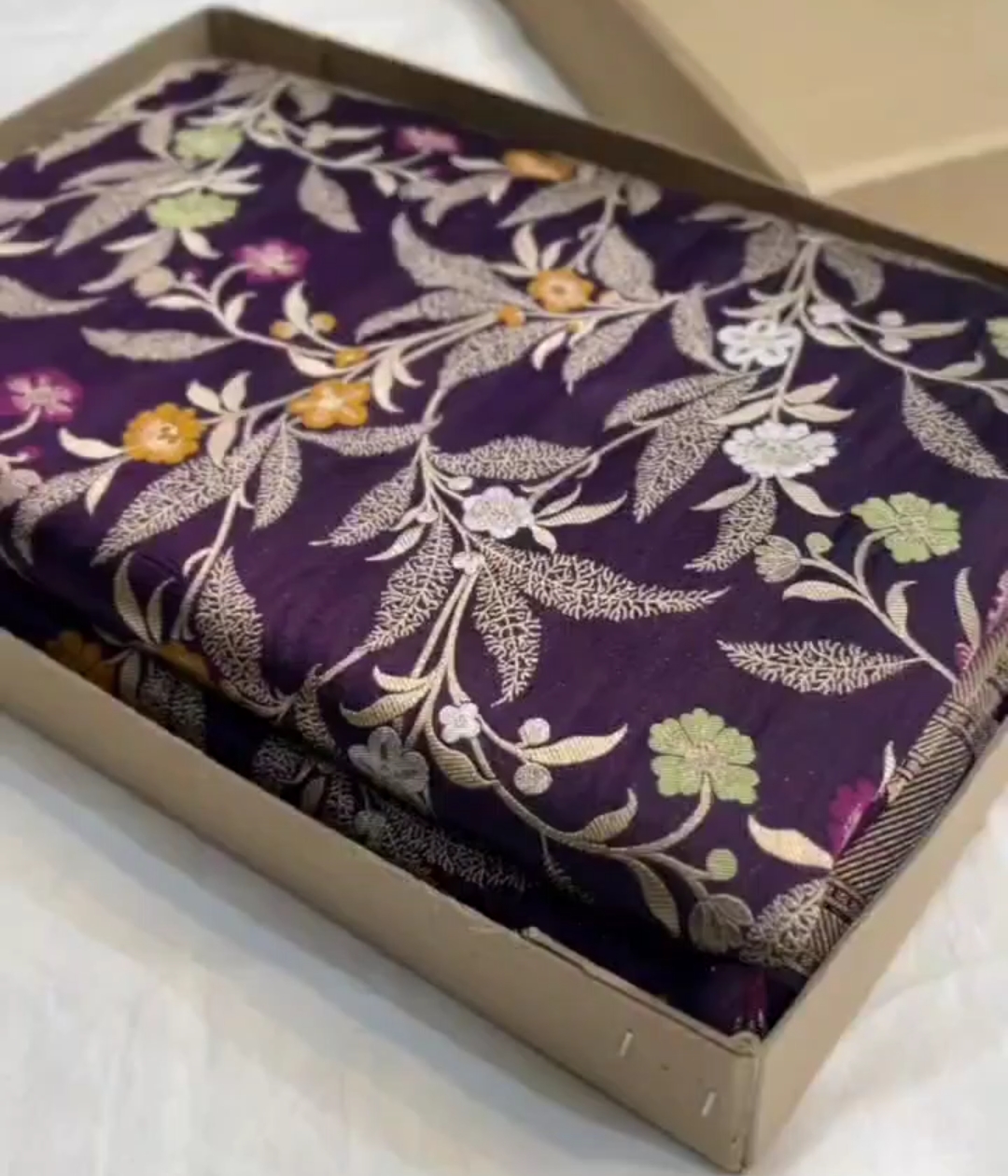 Dual Tone Purple Banarasi Handloom Katan Silk Meenakari Saree