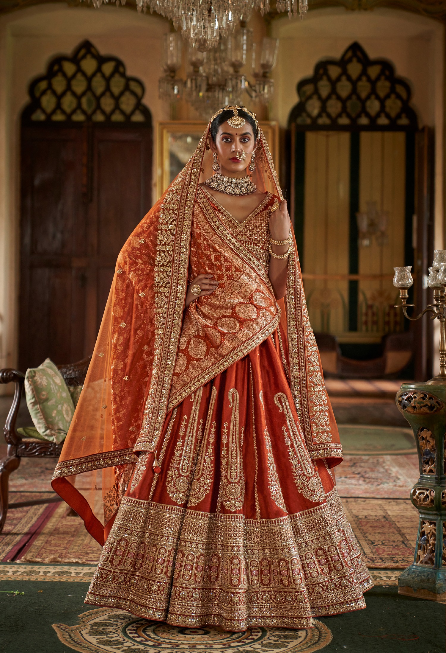 Vibrant Orange Silk Wedding Lehenga with Designer Detailing