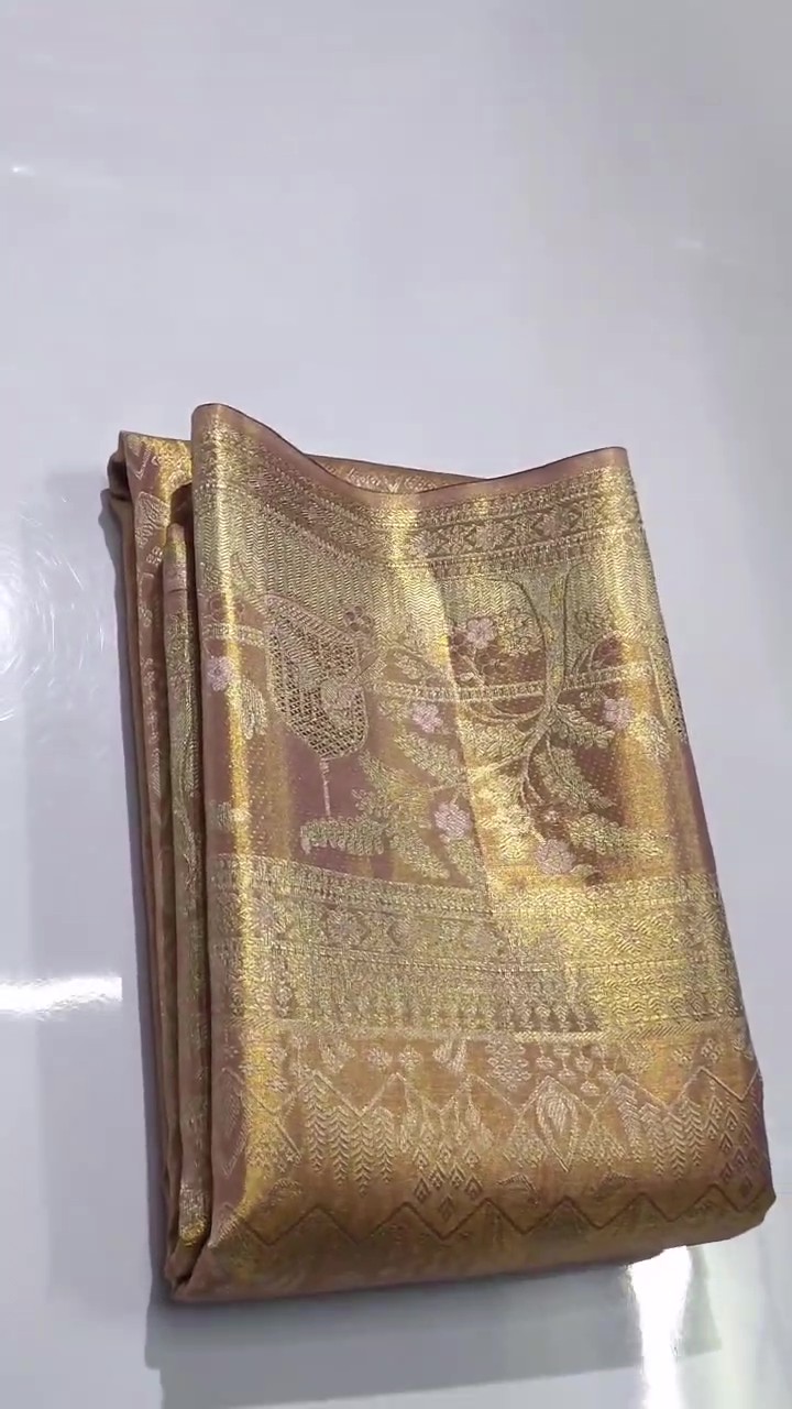 Pinkish Beige Kanchipuram Handloom Tissue Brocade Silk Saree