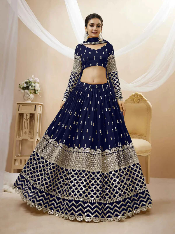 Navy Blue Lehenga Choli with Sequins & Zari Work