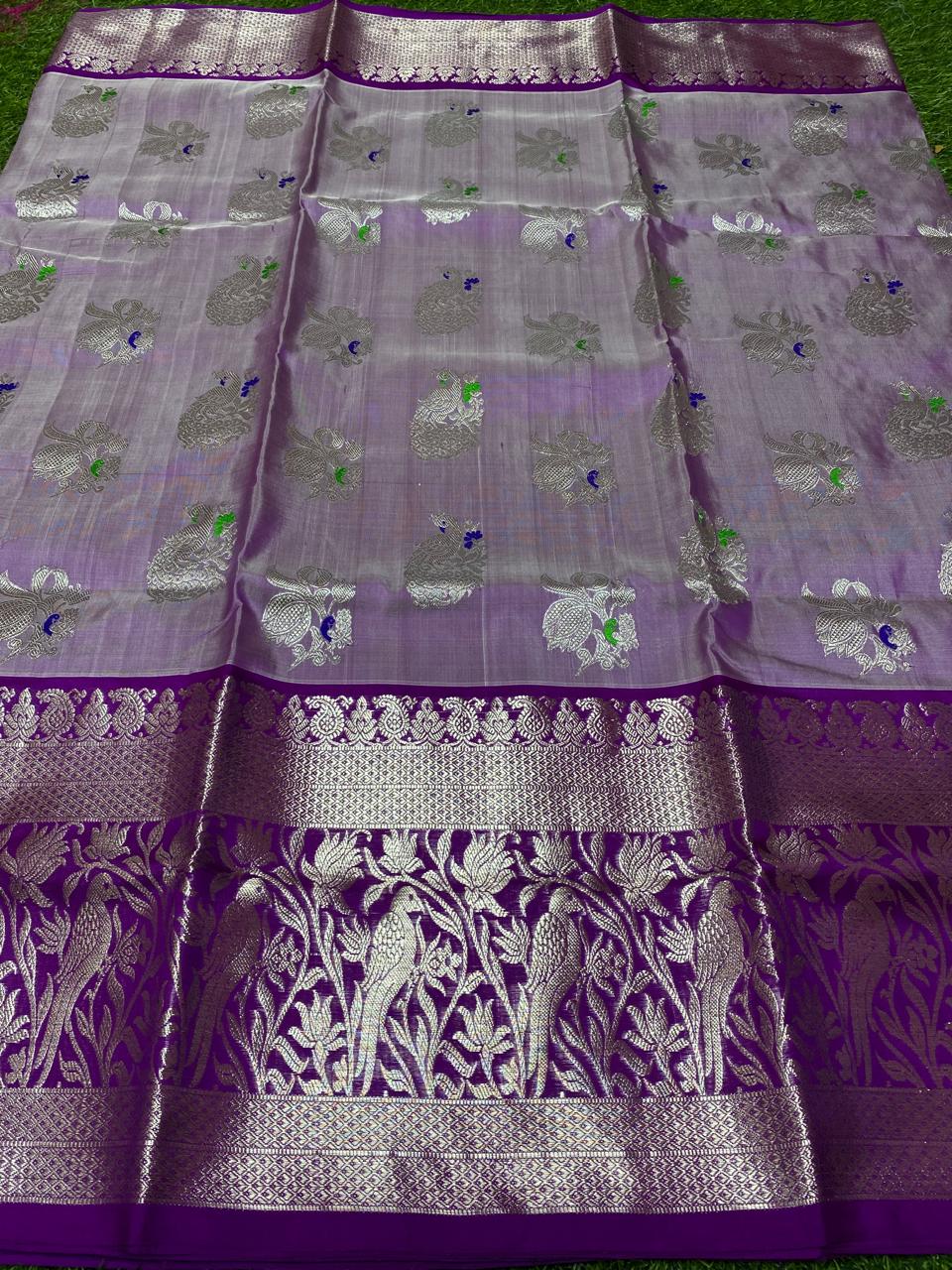 Lavender Venkatagiri Handloom Pattu Silk Meenakari Saree