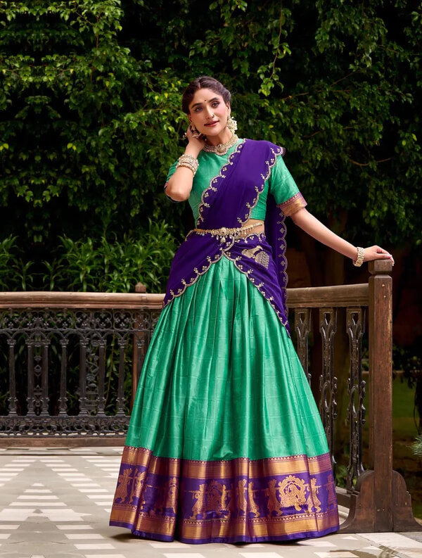 Elegant Teal Green Polly Cotton Lehenga Choli with Zari Work
