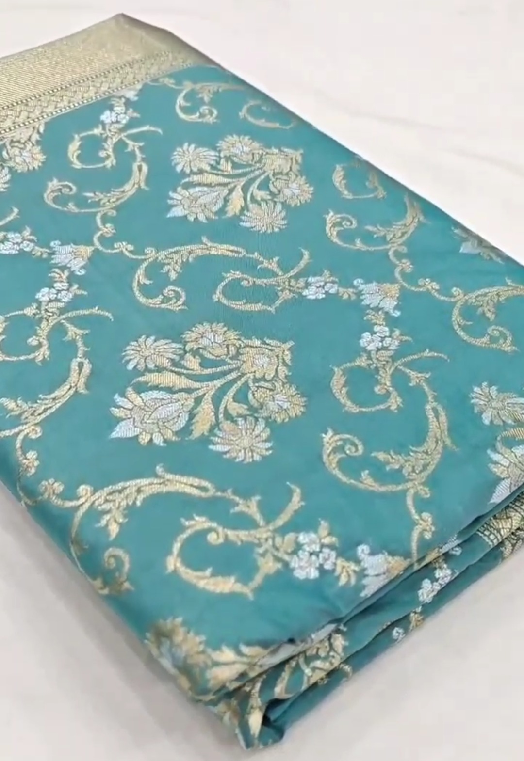 Turquoise Banarasi Semi Katan Silk Sona Rupa Saree