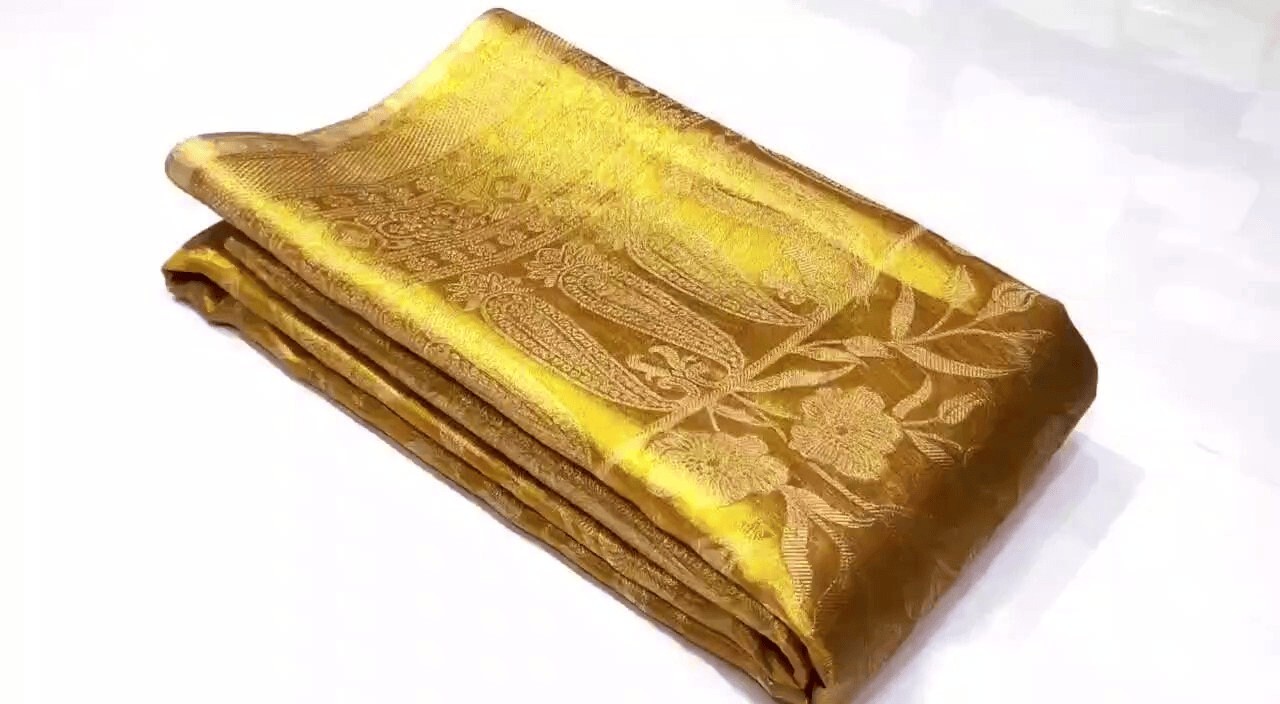 Gold Kanchipuram Handloom Tissue Brocade Silk Saree