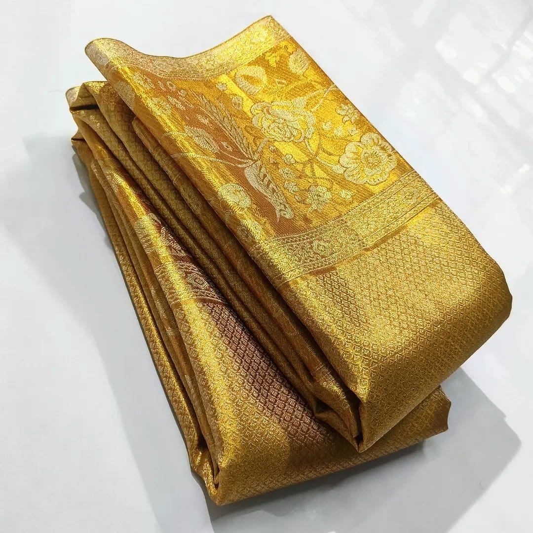 Gold Kanchipuram Handloom Tissue Brocade Silk Saree