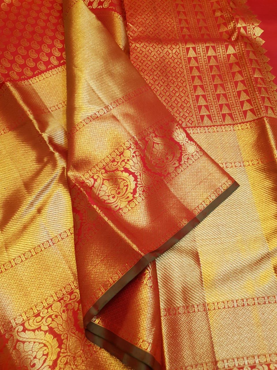 Chilly Red Kanchipuram Handloom 2G Gold Pattu Silk Saree