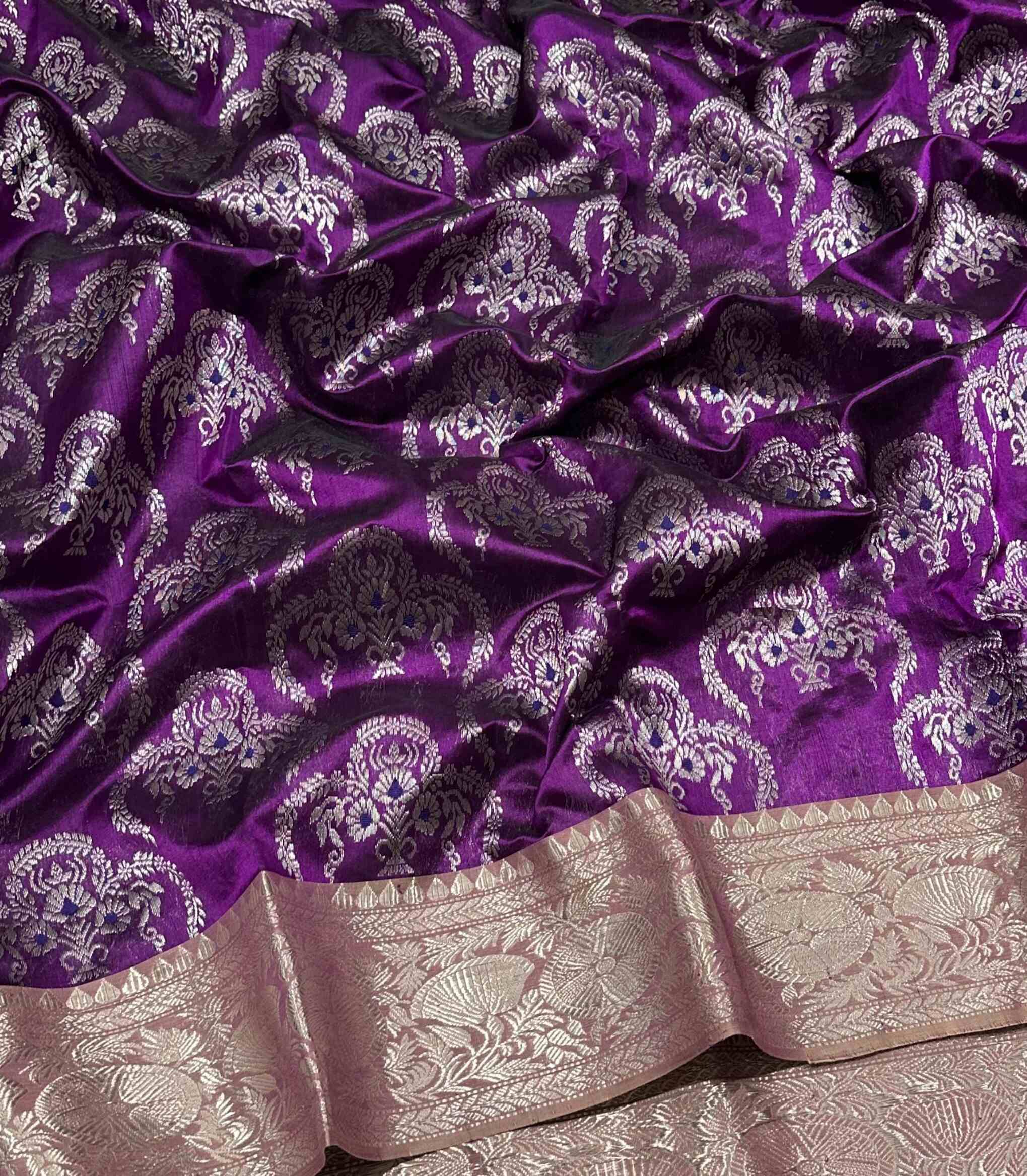 Purple Chanderi Handloom Pattu Silk Nakshi Saree