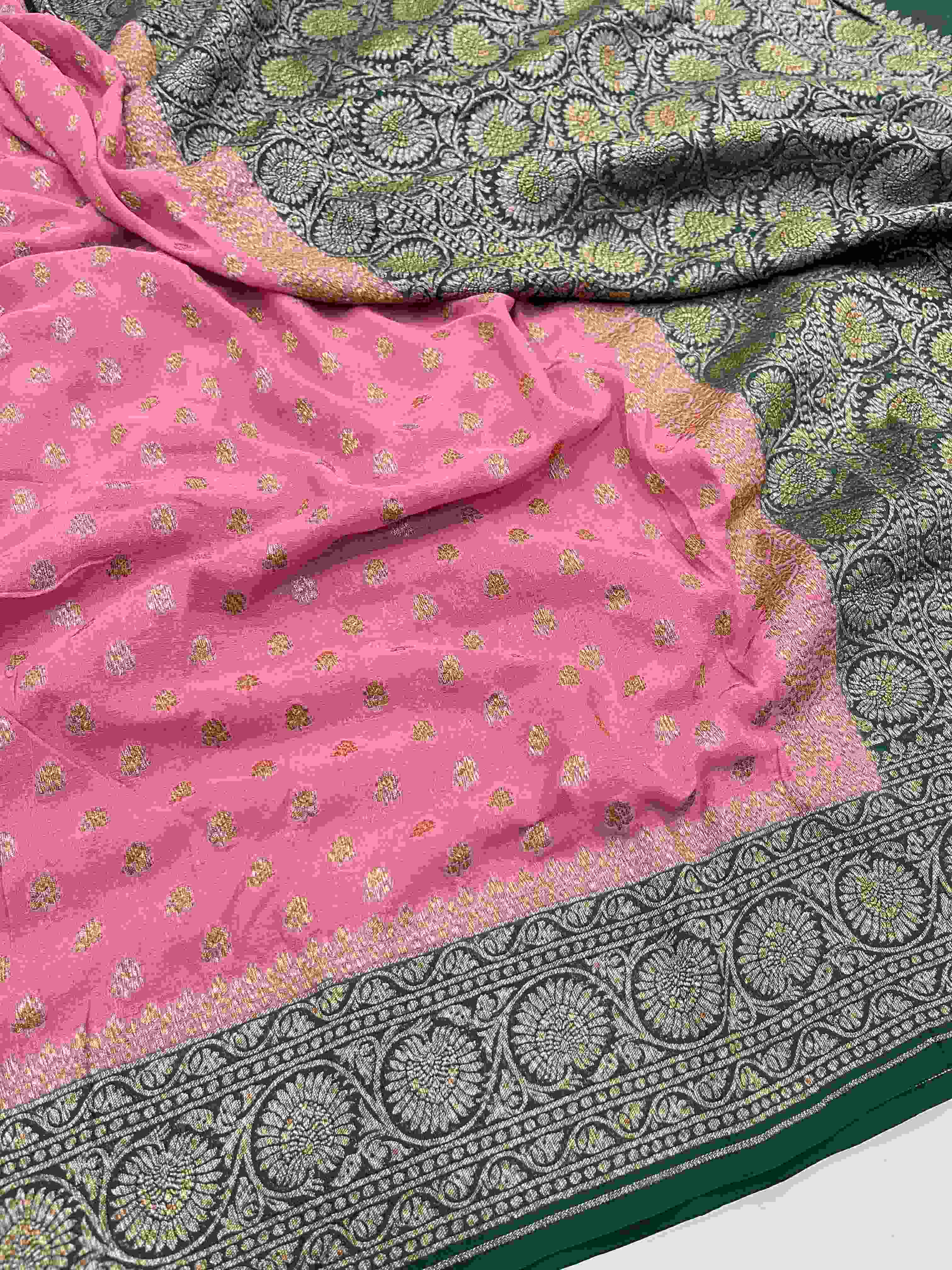 Pink Banarasi Handloom Antique Zari Georgette Silk Saree