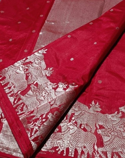 Rustic Red Chanderi Handloom Pattu Silk Saree