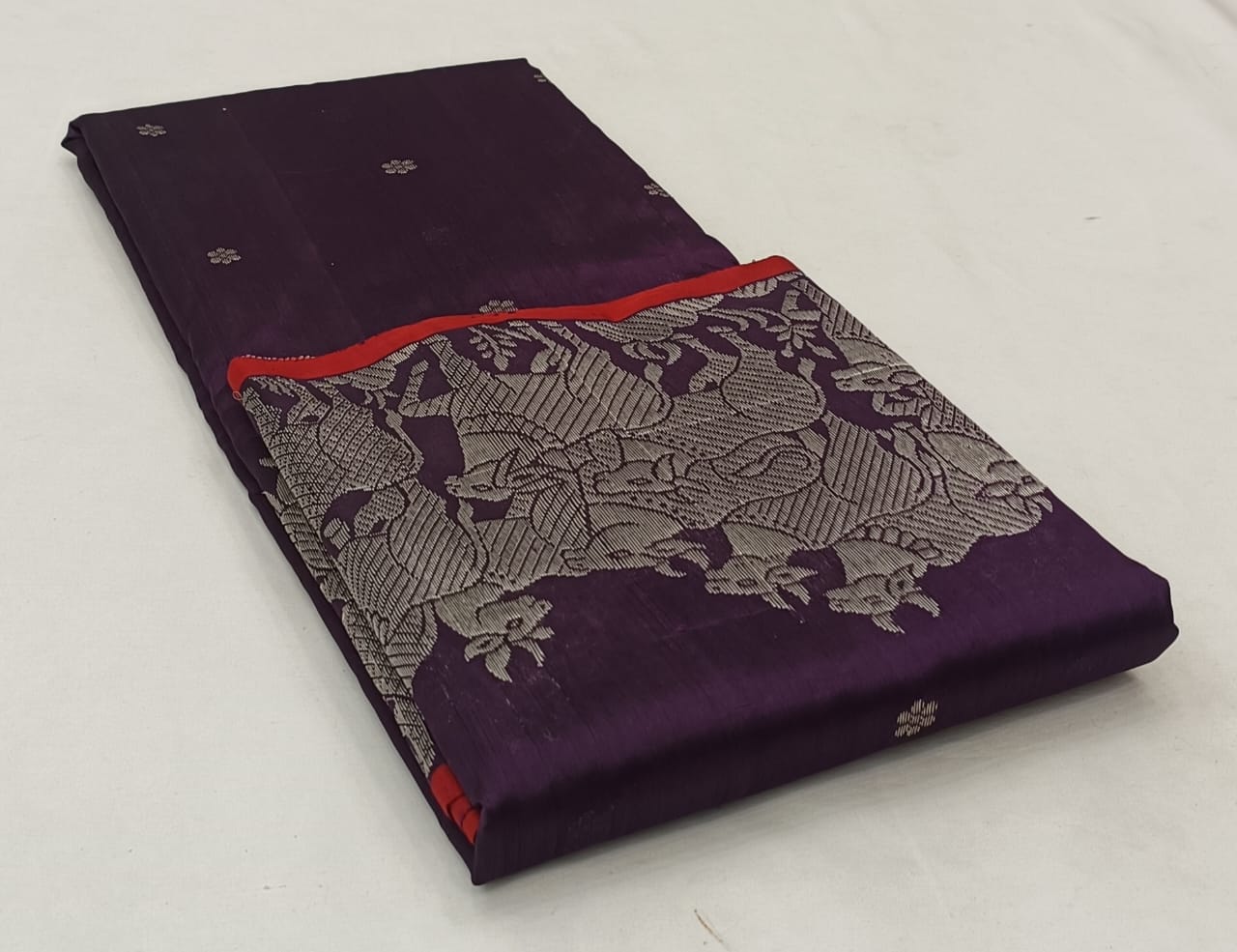 Dark Purple Chanderi Handloom Pattu Silk Handwork Saree