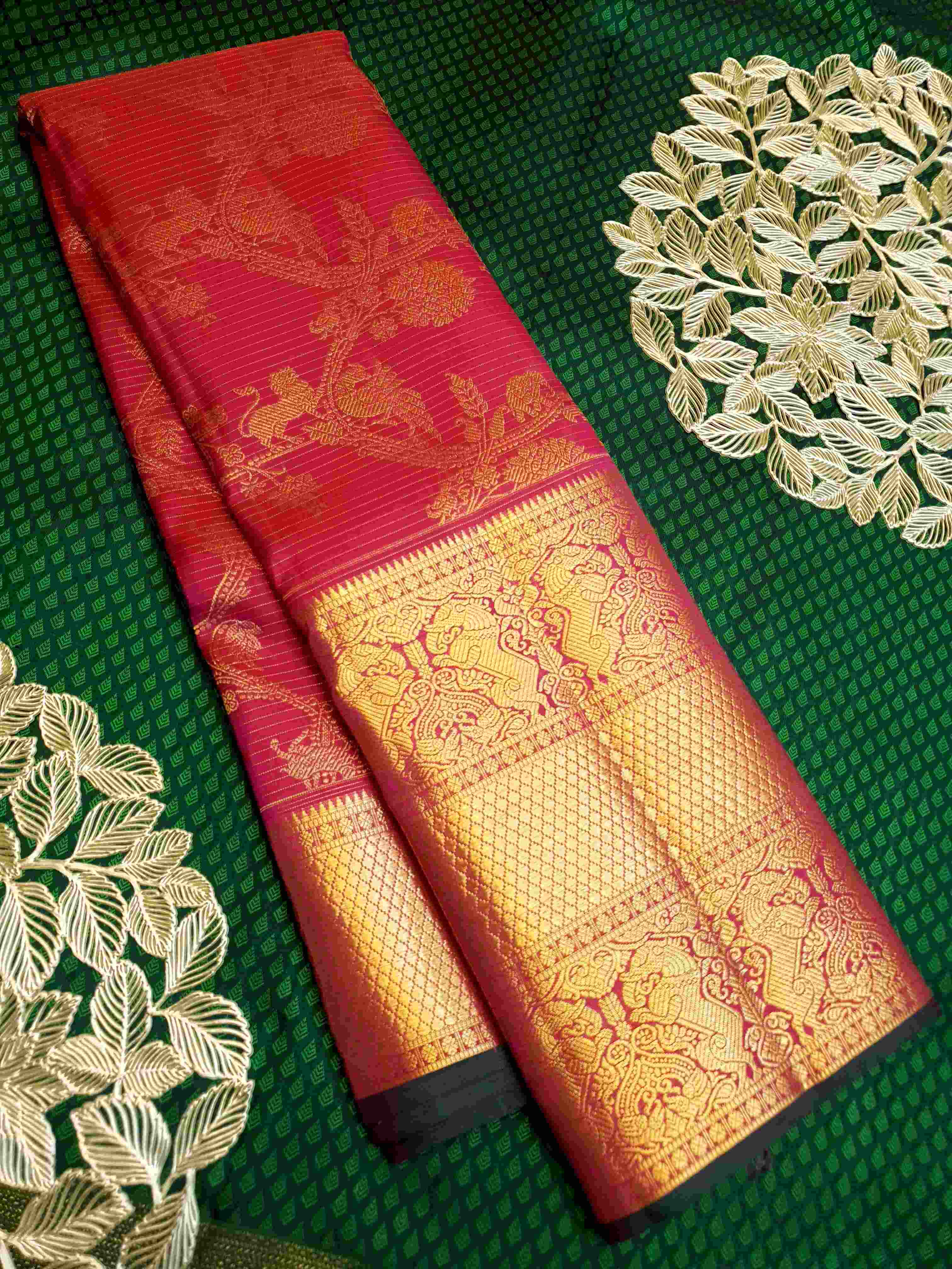 Dark Pink Kanchipuram Handloom 2G Gold Pattu Silk Saree